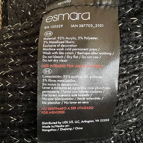 Black Scarf and Hat Set with White and Silver Glitter Accents- NWOT - Picture 7 of 7